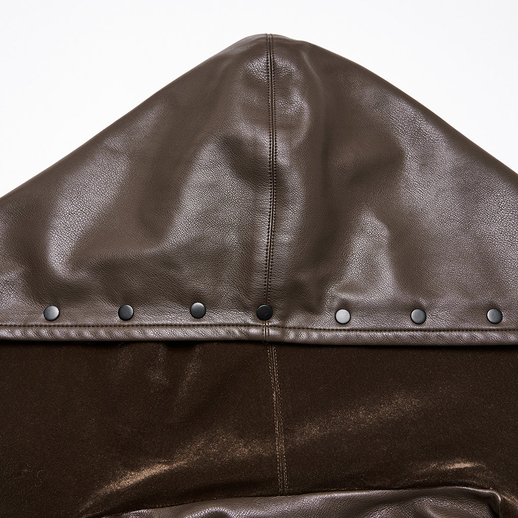 OY-1836PDF Hooded Faux Leather Punk Jacket with Studded Trim Unisex Style - Image 7