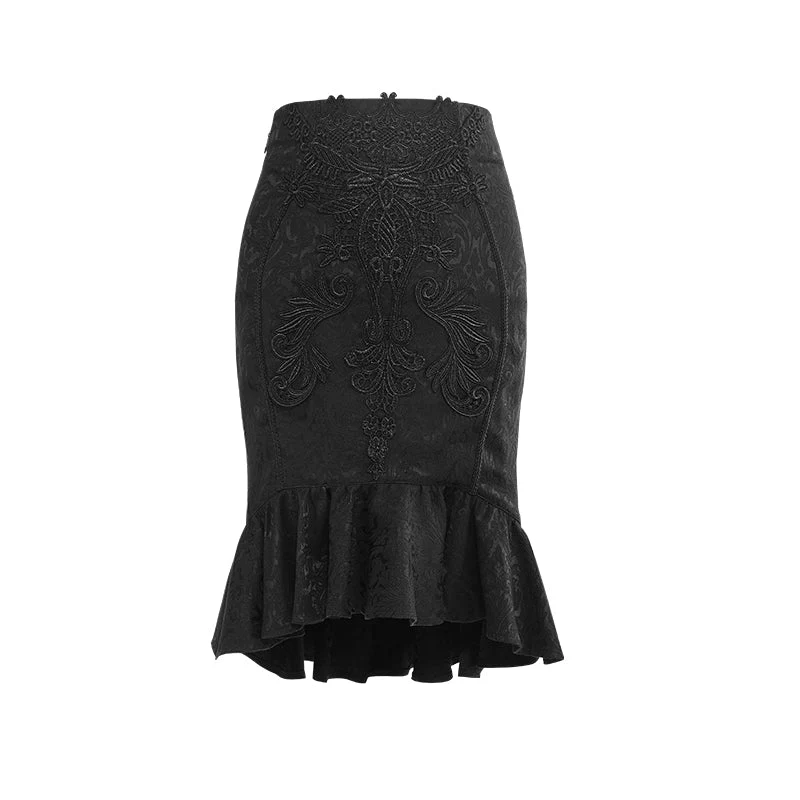 Q-303 Palace Pencil Frilled Hem Knee Length Mermaid Gothic Skirt - Image 5