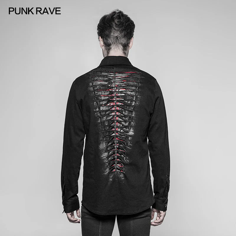 OY-946 Paladin Gothic Bloody Keel Denim Personality Shirt With Scratched Double Pockets - Image 3
