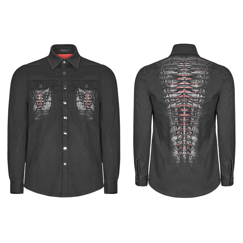 OY-946 Paladin Gothic Bloody Keel Denim Personality Shirt With Scratched Double Pockets - Image 4