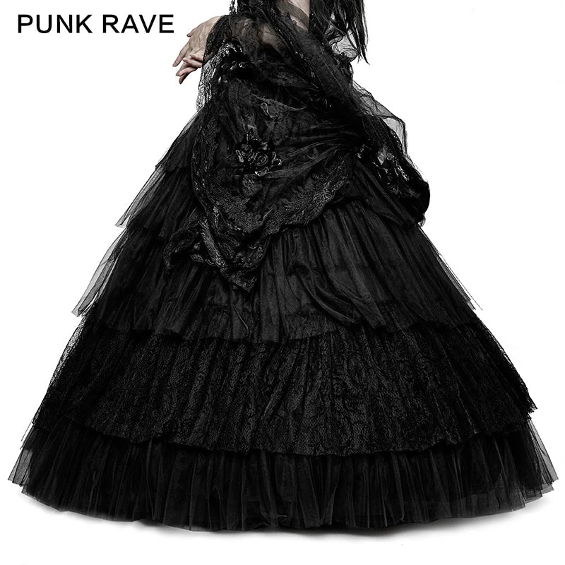 Q-317 Party Elastic High Waist Flowers Mesh Prom Gothic Skirt - Image 2