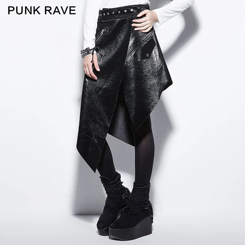 PQ-144 Personality Asymmetric Sexy Shiny Leather Punk Skirt - Image 2