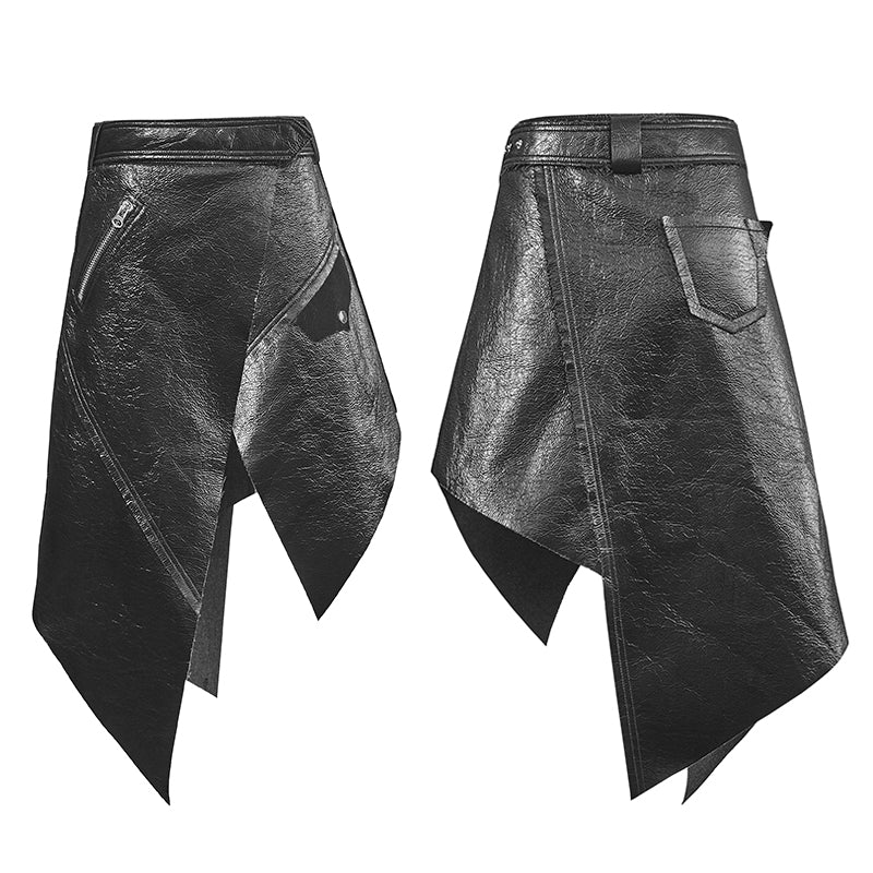 PQ-144 Personality Asymmetric Sexy Shiny Leather Punk Skirt - Image 4
