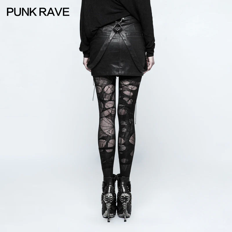 Q-333 Personality Leather black Half Punk Skirt With Snap Button - Image 3
