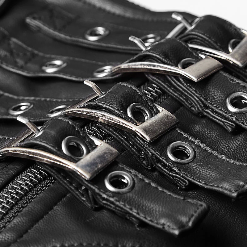 Q-333 Personality Leather black Half Punk Skirt With Snap Button - Image 5