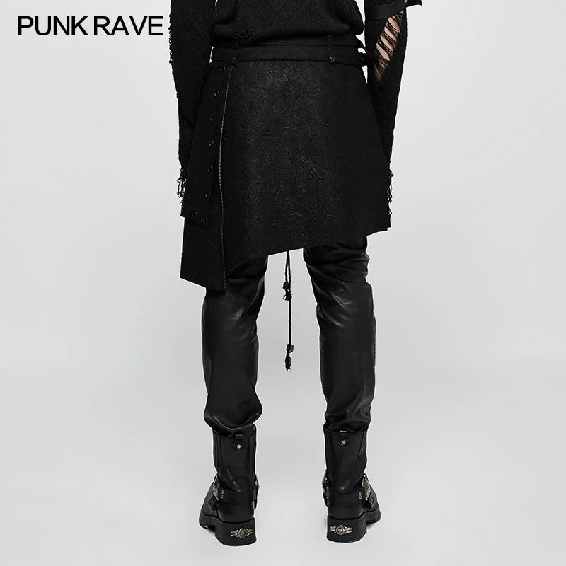 Q-341 Personality Men Irregular Suede Punk Skirt With Detachable Design - Image 3