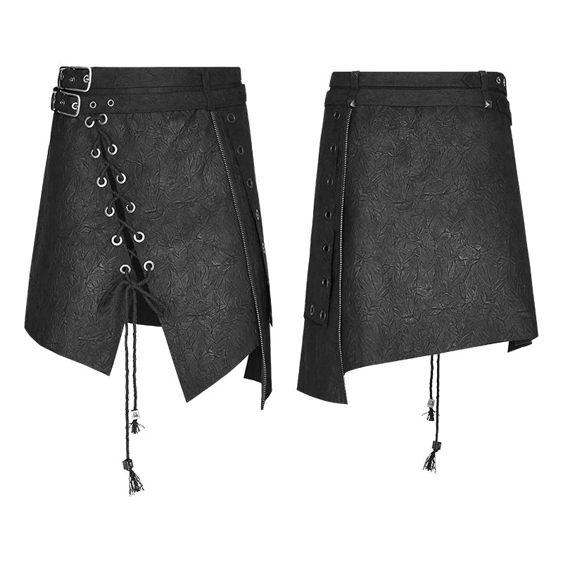 Q-341 Personality Men Irregular Suede Punk Skirt With Detachable Design - Image 4