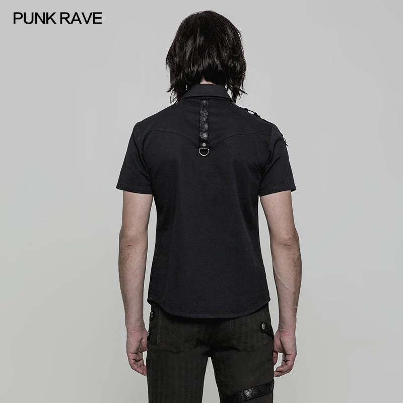 WY-872 Personality Metal Buckle Design Punk Shirt For Men - Image 3
