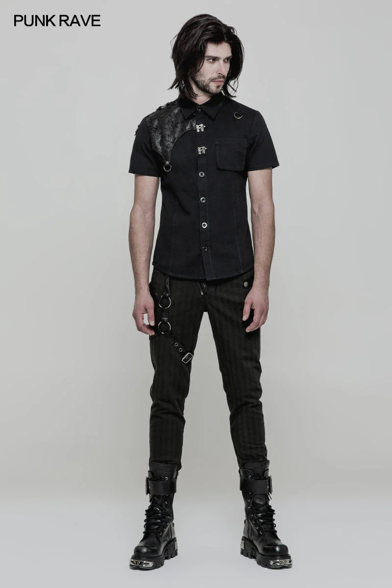 WY-872 Personality Metal Buckle Design Punk Shirt For Men - Image 6