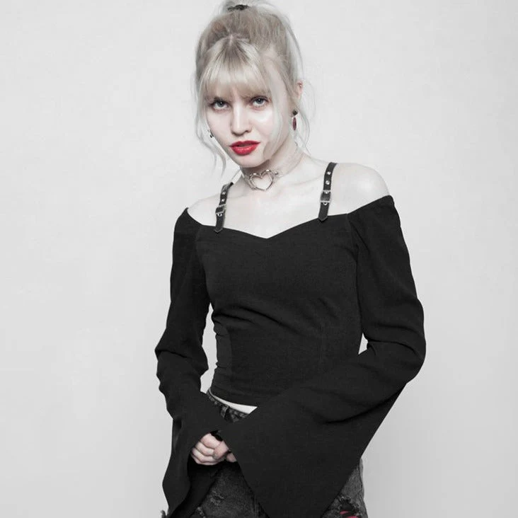 OPT-230 Personality Punk Chiffon Off Shoulder T-shirt For Women