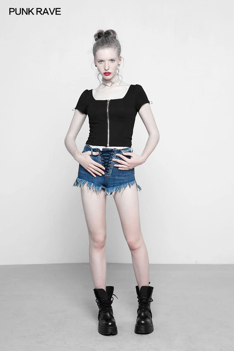 OPY-317 Personality Punk Top Square Collar Knit Cardigan T-shirt - Image 6