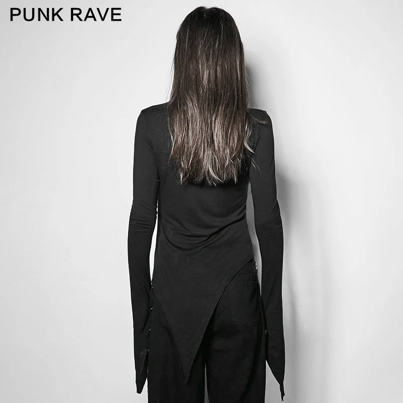 PT-108 Personality Sharp High Collar Long Sleeves Women Skinny Punk Shirts - Image 3