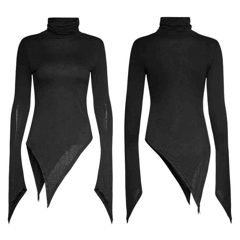 PT-108 Personality Sharp High Collar Long Sleeves Women Skinny Punk Shirts - Image 4