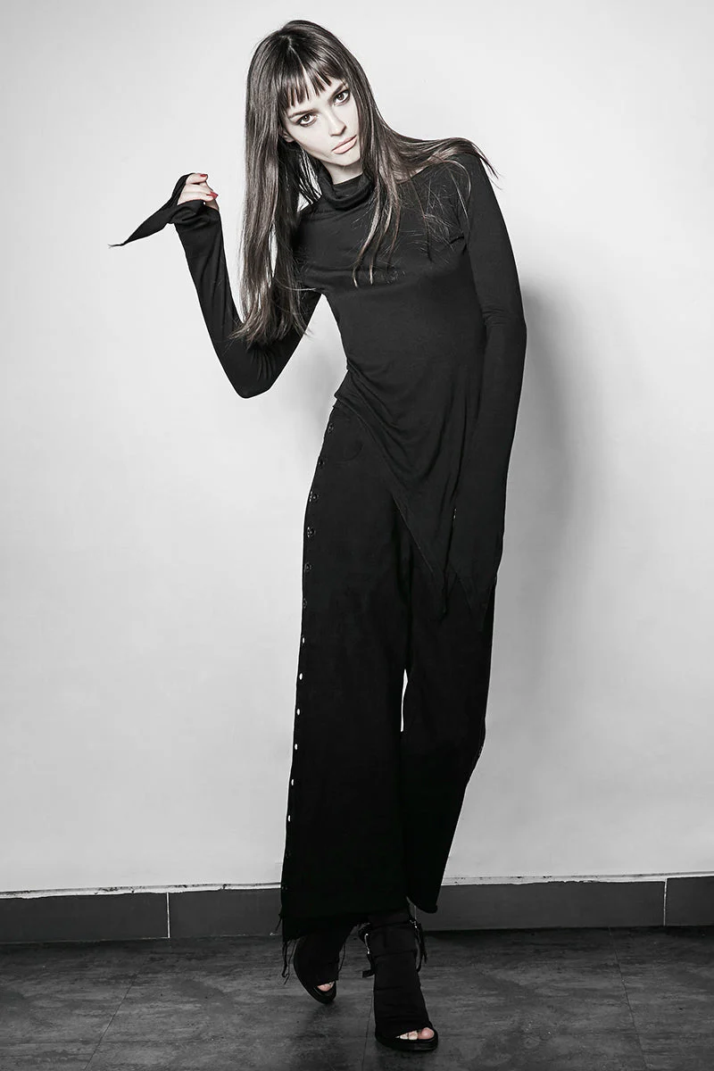 PT-108 Personality Sharp High Collar Long Sleeves Women Skinny Punk Shirts - Image 6