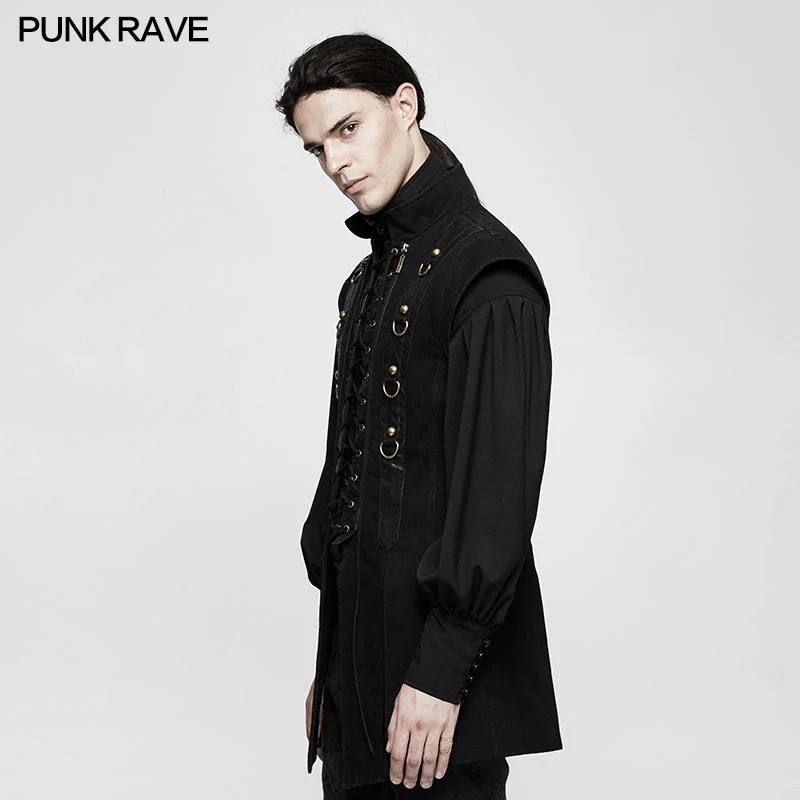 Y-810 Personality Split Hem Leather Punk Vest For Men - Image 2