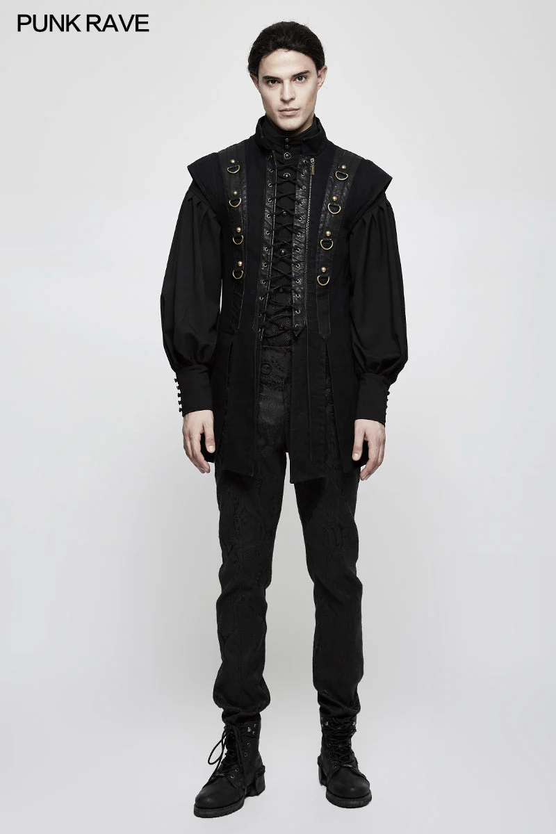 Y-810 Personality Split Hem Leather Punk Vest For Men - Image 6