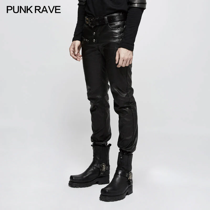 K-301 Personality Split Stitch Leather Punk Pants For Men - Image 2