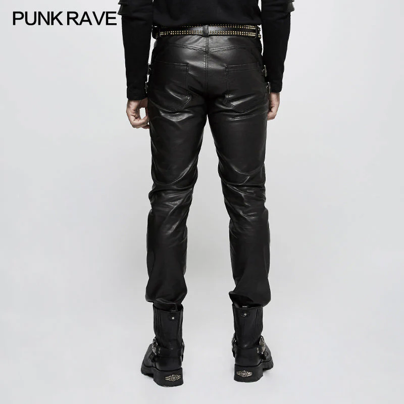 K-301 Personality Split Stitch Leather Punk Pants For Men - Image 3