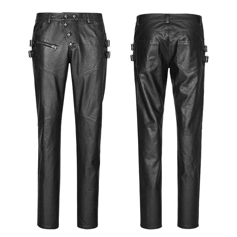 K-301 Personality Split Stitch Leather Punk Pants For Men - Image 4