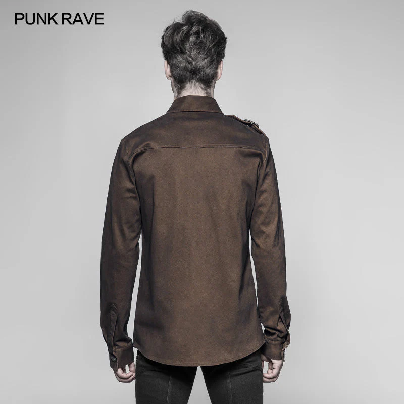 WY-943 Personality Steampunk Metal Eyelets Sueded Shirt With Retro Snap Buttons - Image 8