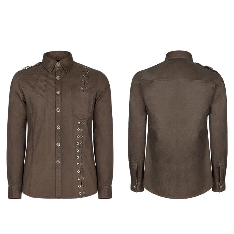 WY-943 Personality Steampunk Metal Eyelets Sueded Shirt With Retro Snap Buttons - Image 9