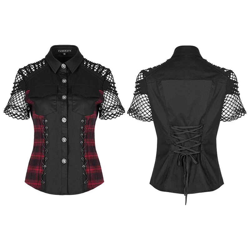 WY-1355CDF Personalized punk Red Plaid Shirt - Image 4