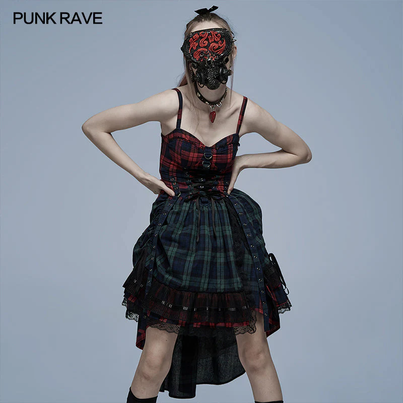 WQ-540LQF Pink Blue Plaid Dress