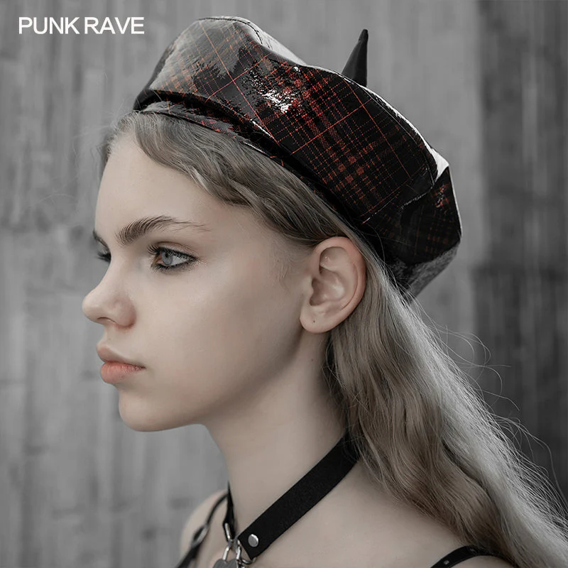 OPS-176DQF Plaid Little Demon Beret - Image 2