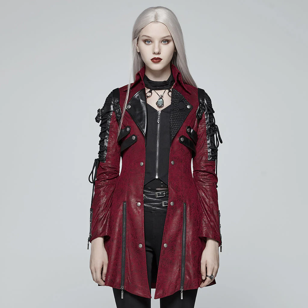 Popular Punk Rave Jacket Y-349 Studded Special Hot Fit Leather Long Gothic Coat For Women - Image 15