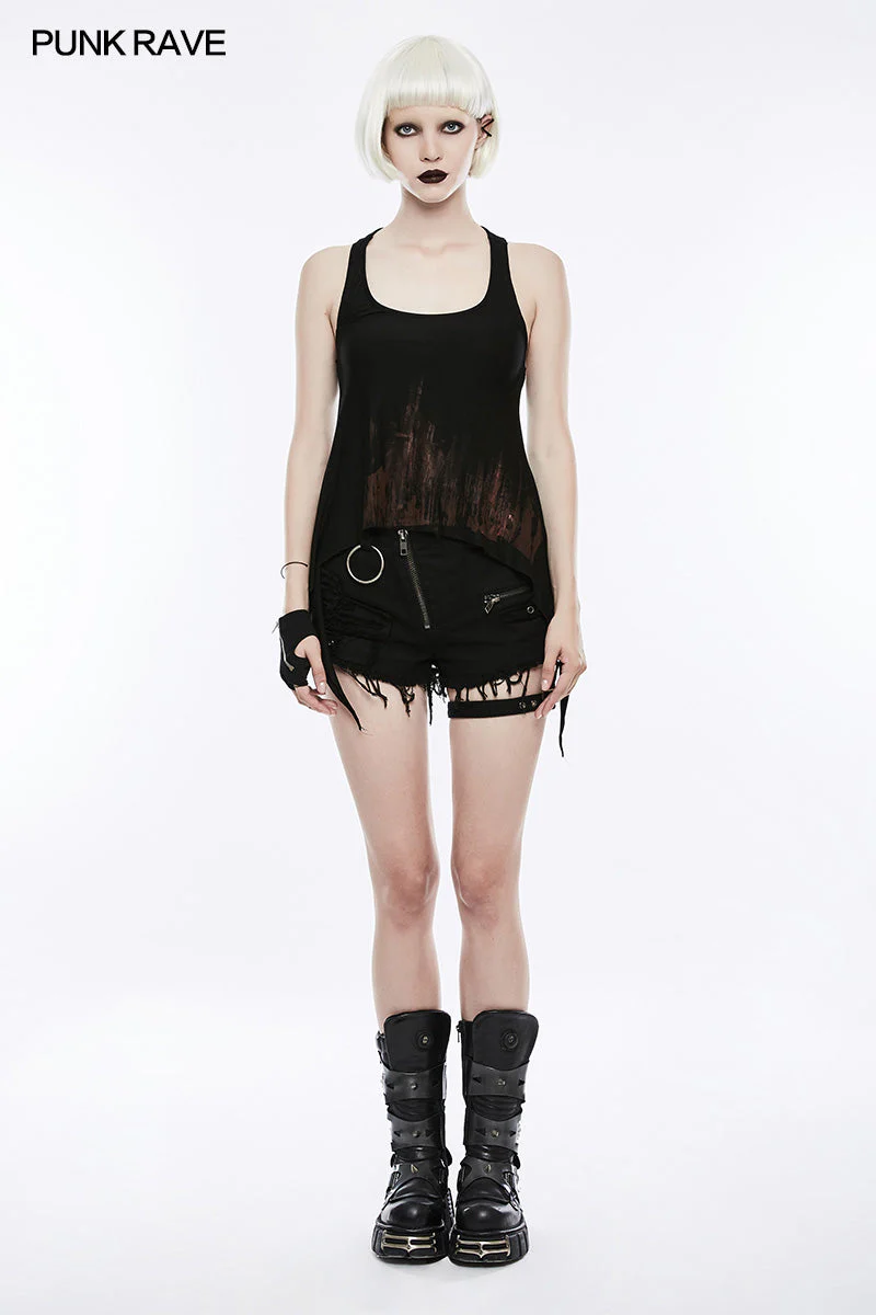WT-504 Printing Sexy Soft Punk Vest With Eyelet Drawstring - Image 6