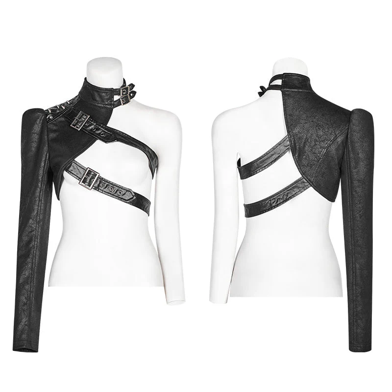 WY-952 Punk Asymmetric One-arm Short Coat - Image 5