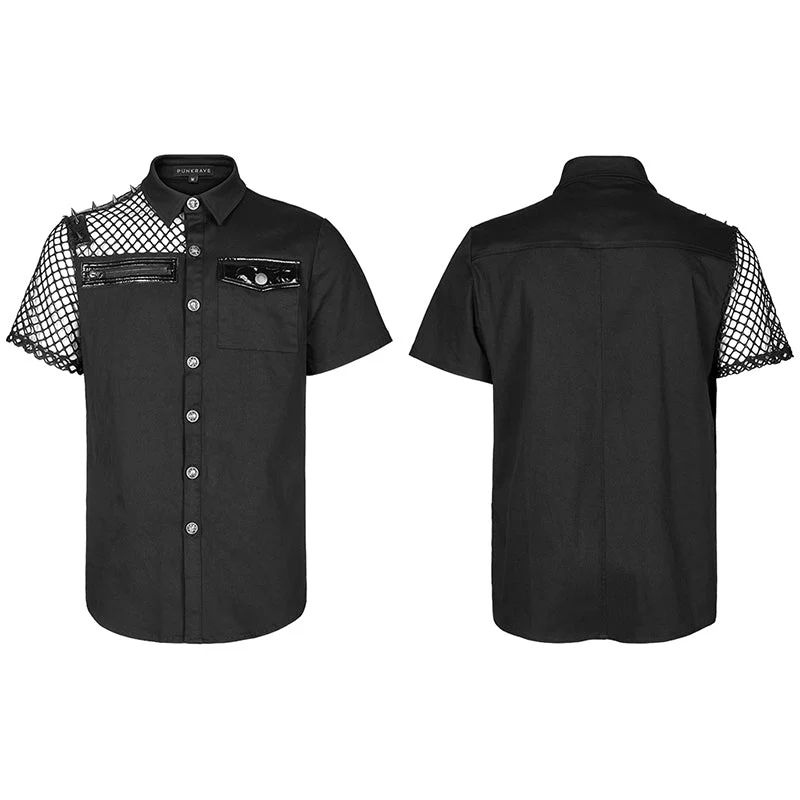 WY-1376CDM Punk asymmetric stitching shirt - Image 4