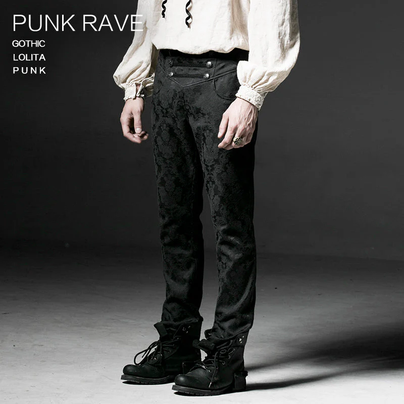 K-193 Punk black Winter Flower Pattern Men Slim Gothic Pants - Image 3