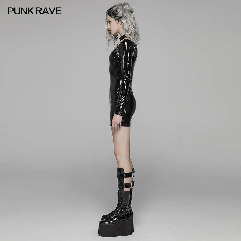 WQ-423 Punk Bright PU Over Hip Dress - Image 2