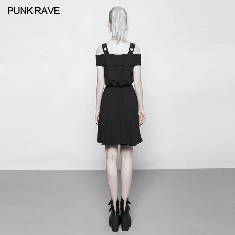 OPQ-299 Punk Chiffon Shirt-style Suspender Dress With Corns Strap Design - Image 3