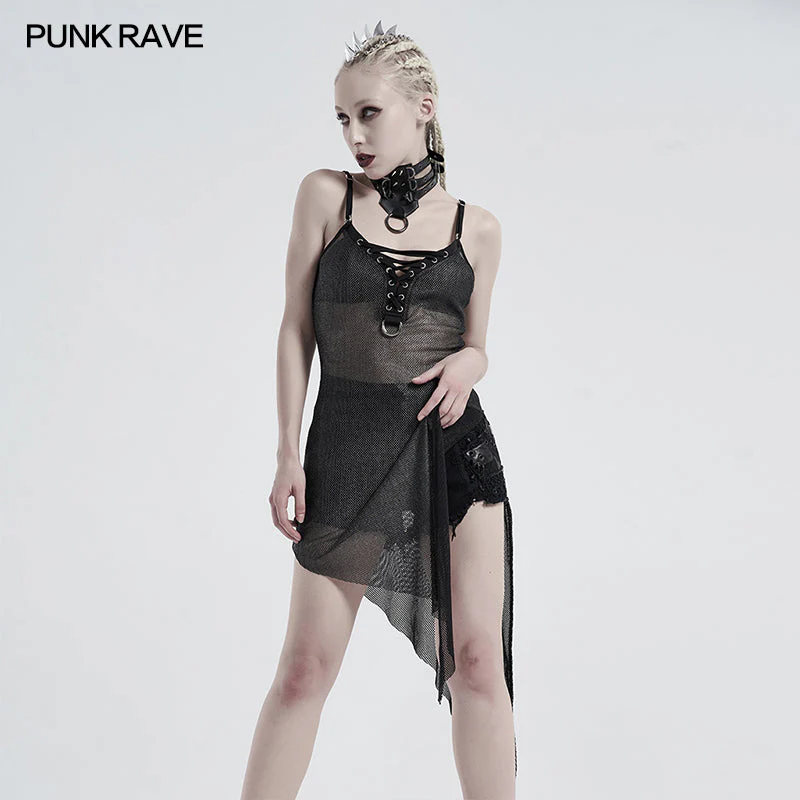 WQ-495LQF Punk daily perspective silver mesh camisole