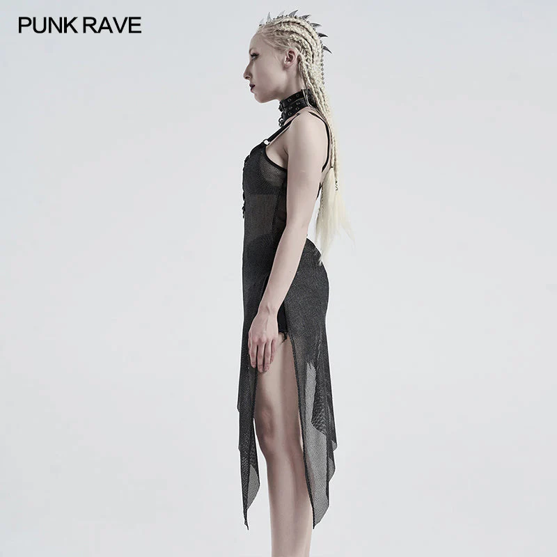 WQ-495LQF Punk daily perspective silver mesh camisole - Image 3