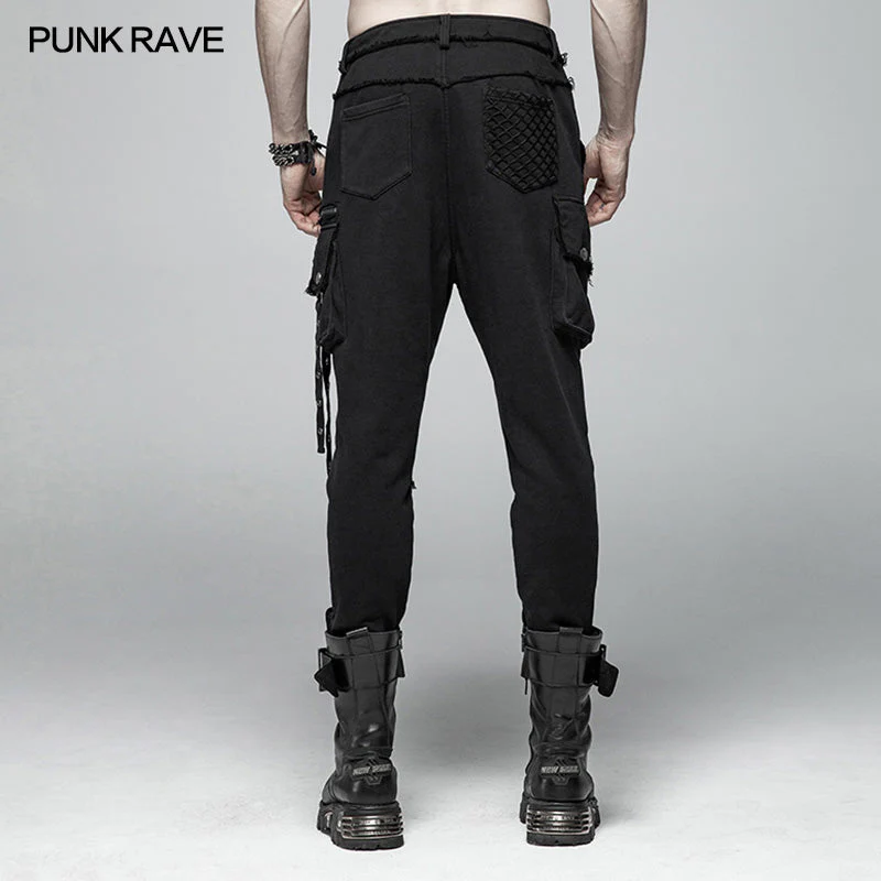 WK-364 Punk Dark Knit Trousers Carrot Pants With Three-dimensional Pockets Decoration - Image 3