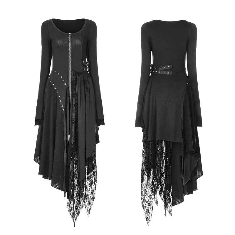 WQ-368 Punk Decadent Asymmetric Knitted Witch Dress With Lace - Image 4