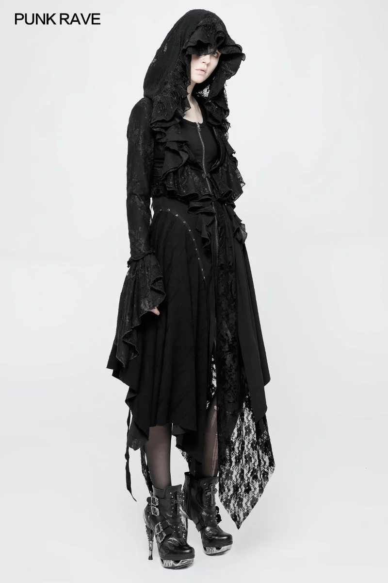 WQ-368 Punk Decadent Asymmetric Knitted Witch Dress With Lace - Image 6
