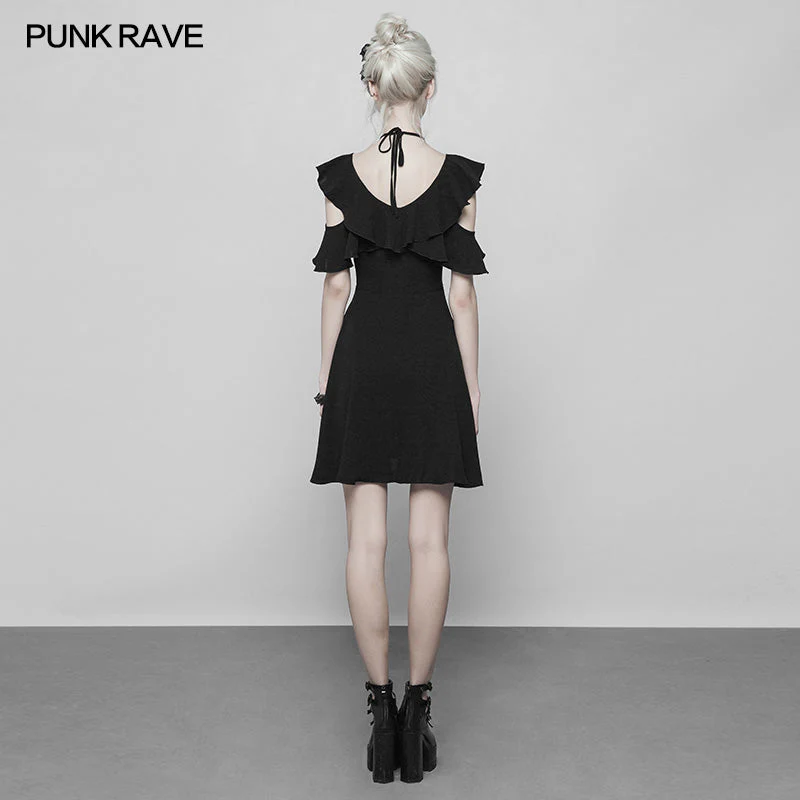 OPQ-373 Punk Double Lotus Leaf Edge Bandage Dress - Image 3