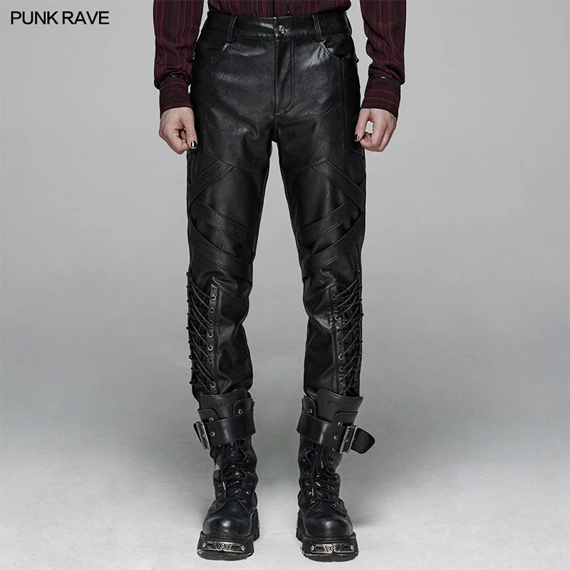 WK-382 Punk Elastic PU Leather Pants