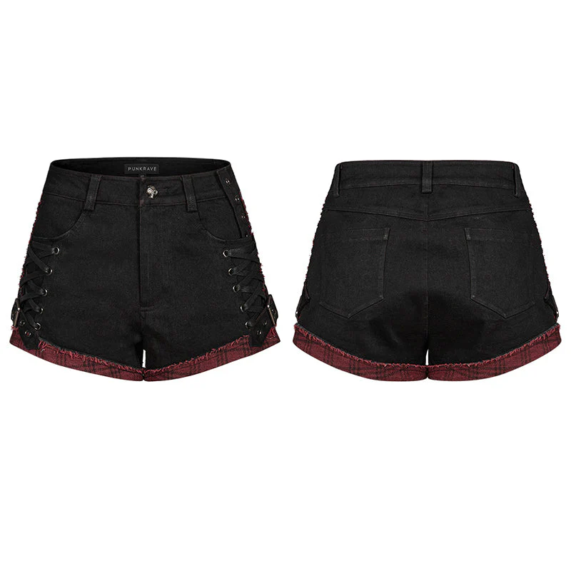 WK-482XDF Punk elastic red and black shorts - Image 4