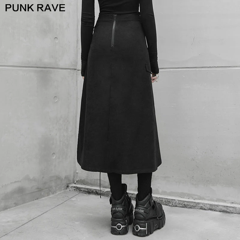 OPQ-883BQF punk front centre open fork two wearing medium skirts - Image 3