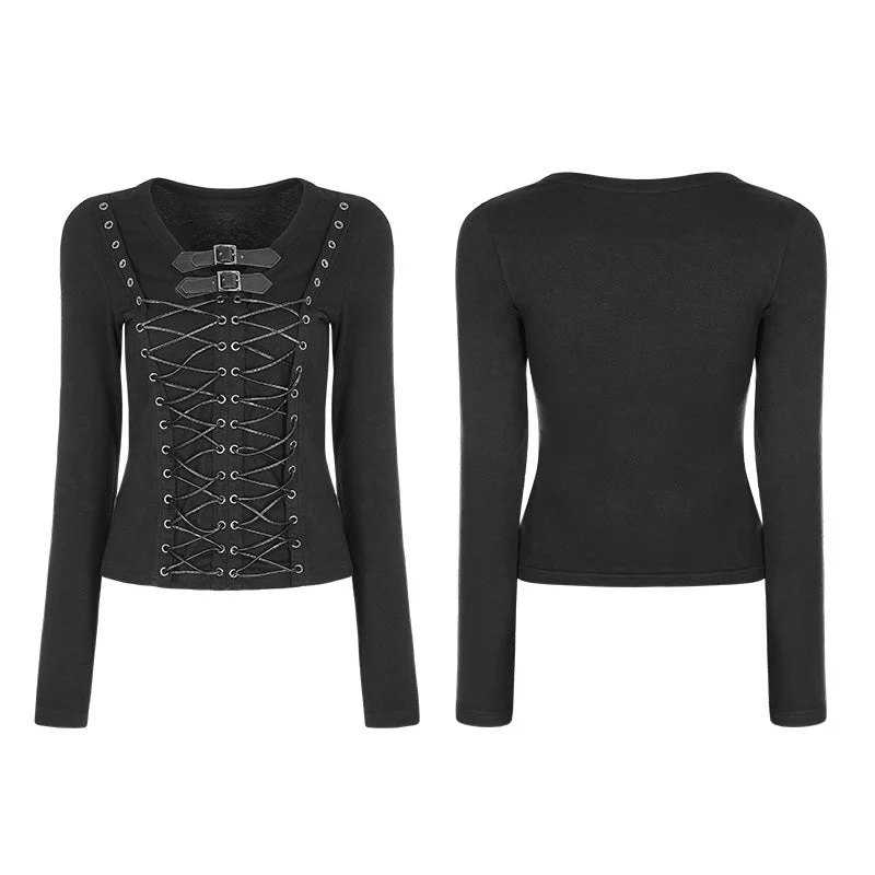 WT-523 Punk Front Corn Wear Rope T-shirt For Women - Image 4