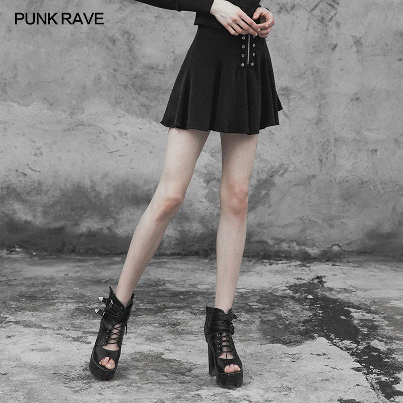 OPQ-396 Punk Front Zipper Metal Nail black Chiffon Short Pleated Skirt With Safety Anti-light Underwear - Image 2