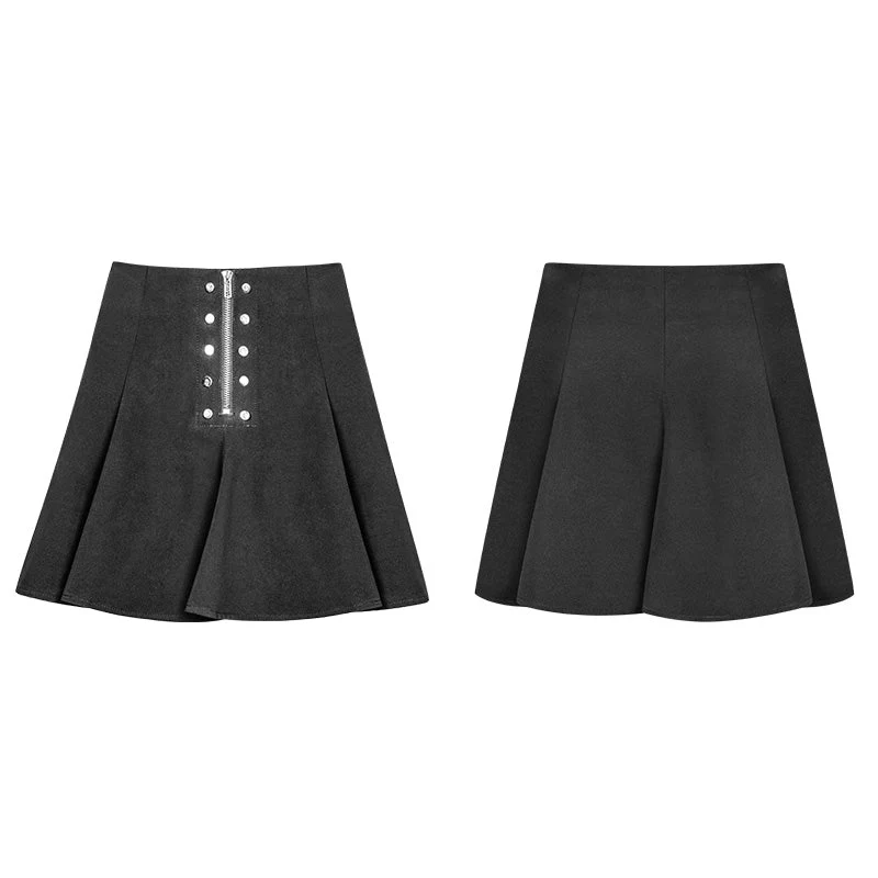 OPQ-396 Punk Front Zipper Metal Nail black Chiffon Short Pleated Skirt With Safety Anti-light Underwear - Image 4