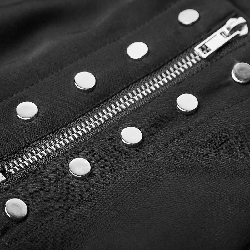 OPQ-396 Punk Front Zipper Metal Nail black Chiffon Short Pleated Skirt With Safety Anti-light Underwear - Image 5