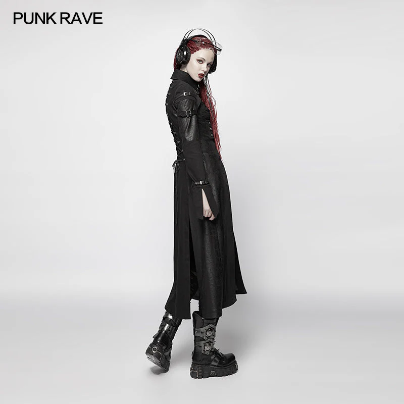 WY-981 Punk Futuristic Long Coat With Adjustable Drawstring Design - Image 2
