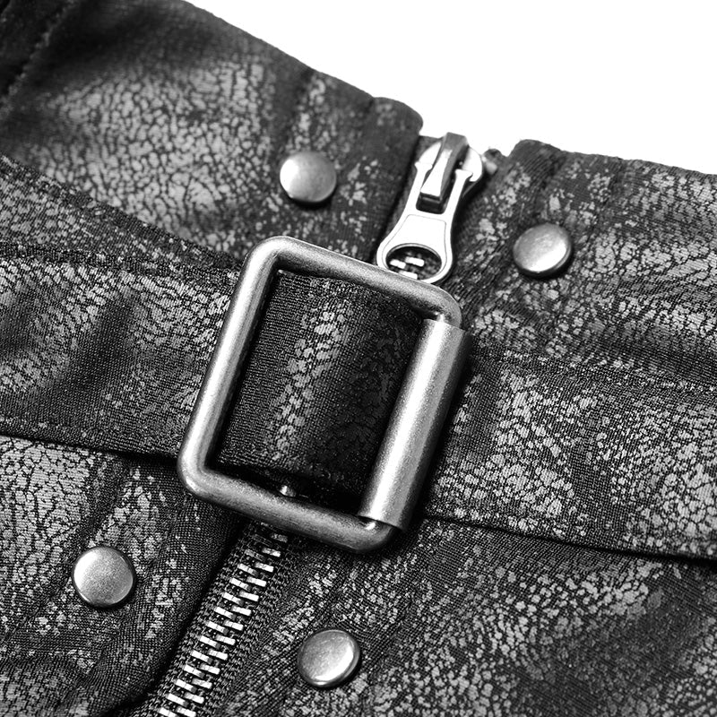 WY-986 Punk High Neck Elastic Knitted PU Super Short Vest - Image 5